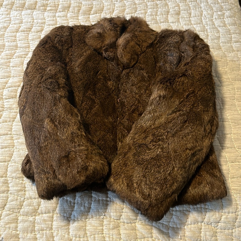 dyed rabbit fur, dry clean only.